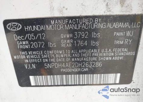 2013 Hyundai Elantra Limited from USA, damaged, VIN 5NPDH4AE2DH263286